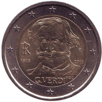 200 лет со дня рождения Джузеппе Верди. Монета 2 евро, 2013 год, Италия.
