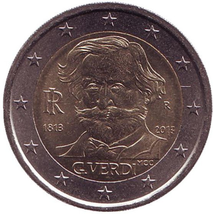 Монета 2 евро, 2013 год, Италия. 200 лет со дня рождения Джузеппе Верди.