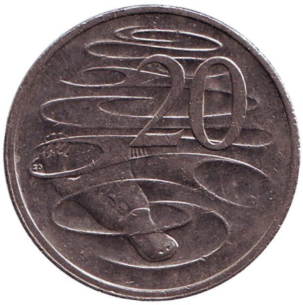 Монета 20 центов. 2001 год, Австралия. Утконос.
