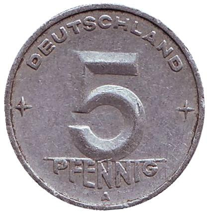 Монета 5 пфеннигов. 1950 год, ГДР.