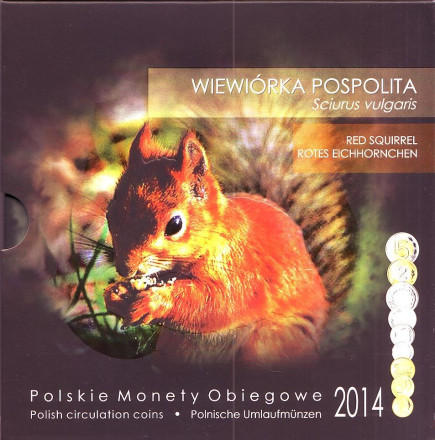 Белка. Набор монет Польши в буклете (9 штук), 2014 год, Польша.
