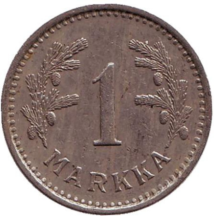 Монета 1 марка. 1938 год, Финляндия.