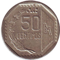 Монета 50 сентимов. 1998 год, Перу.