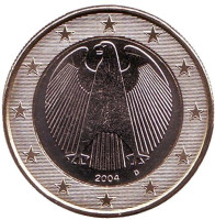 Монета 1 евро. 2004 год (D), Германия.