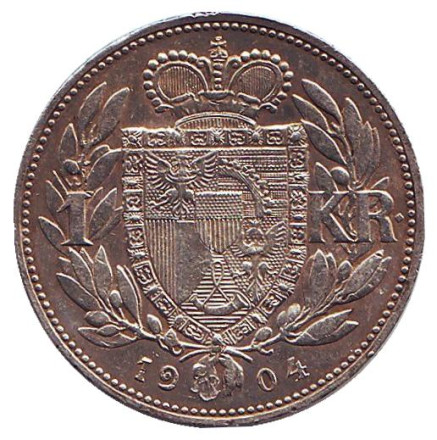 Монета 1 крона. 1904 год, Лихтенштейн. Иоганн II.