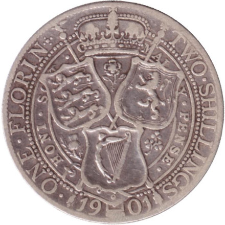Монета 2 шиллинга (флорин). 1901 год, Великобритания.