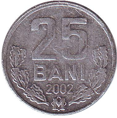 Монета 25 бани. 2002 год, Молдавия.