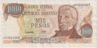 Банкнота 1000 песо. 1976-1983 гг., Аргентина. P-304b(2). Банкнота 1000 песо. 1976-1983 гг., Аргентина. P-304b(2).