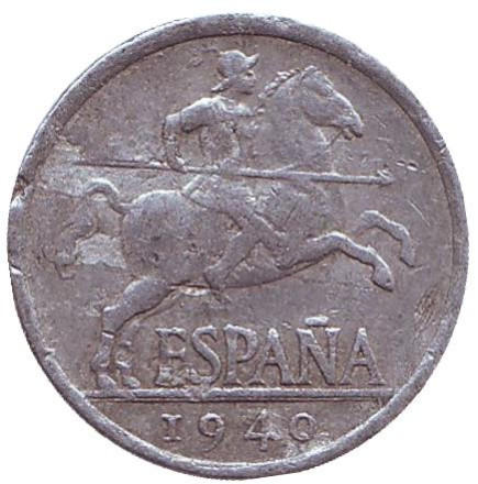 Монета 5 сантимов. 1940 год, Испания.