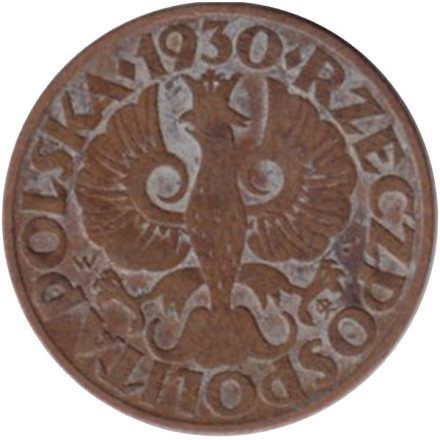 Монета 5 грошей. 1930 год, Польша. Монета 5 грошей. 1930 год, Польша.