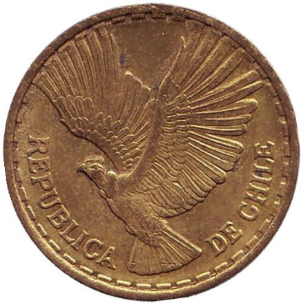 Монета 5 чентезимо. 1967 год, Чили. Кондор.