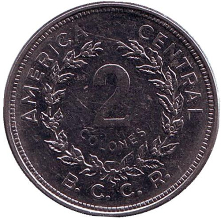 Монета 2 колона. 1982 год, Коста-Рика.