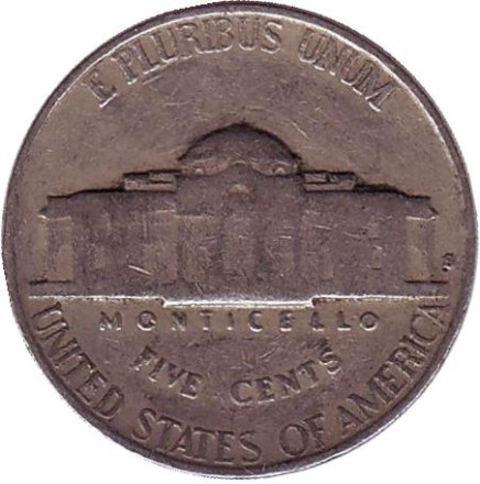 Монета 5 центов. 1940 год (S), США. Джефферсон. Монтичелло. Монета 5 центов. 1940 год (S), США. Джефферсон. Монтичелло.
