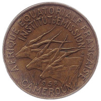 Монета 5 франков. 1958 год, Камерун.