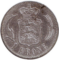 Монета 1 крона. 1875 год, Дания. Король Кристиан IX.