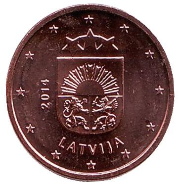 Монета 1 цент, 2014 год, Латвия.