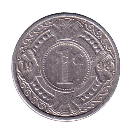 Монета 1 цент. 1998 год, Нидерландские Антильские острова. Цветок апельсинового дерева.