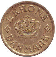Монета 1/2 кроны. 1925 год, Дания. Монета 1/2 кроны. 1925 год, Дания.