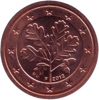 Монета 2 цента. 2012 год (F), Германия.