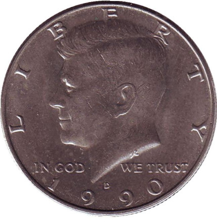 Монета 50 центов. 1990 год (D), США. Джон Кеннеди.