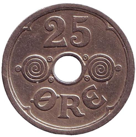 Монета 25 эре. 1929 год, Дания.