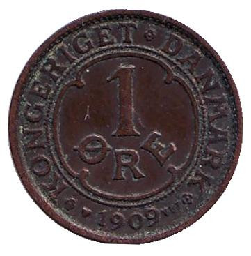 Монета 1 эре. 1909 год, Дания.