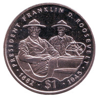Монета 1 доллар. 1995 год, Либерия. 50 лет со дня смерти Франклина Рузвельта. Монета 1 доллар. 1995 год, Либерия. 50 лет со дня смерти Франклина Рузвельта.