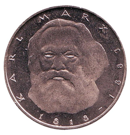 Монета 5 марок. 1983 год, ФРГ. UNC. 100 лет со дня смерти Карла Маркса.