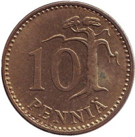 Монета 10 пенни. 1970 год, Финляндия.