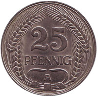 Монета 25 пфеннигов. 1912 год (A), Германская империя.