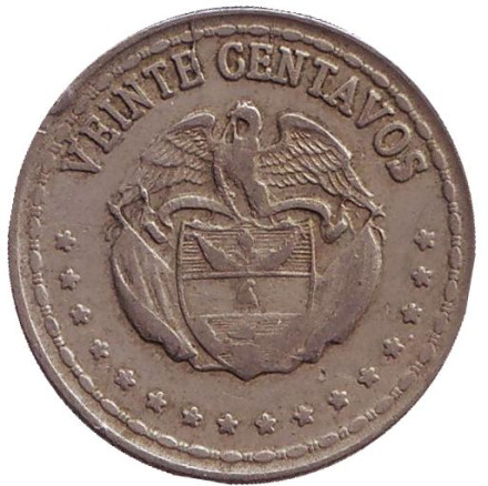 Монета 20 сентаво. 1964 год, Колумбия.