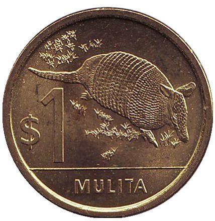 Монета 1 песо. 2011 год, Уругвай. aUNC. Броненосец.