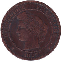 Монета 10 сантимов. 1897 год, Франция.