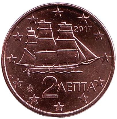 Монета 2 цента. 2017 год, Греция.