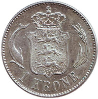 Монета 1 крона. 1915 год, Дания. Король Кристиан X.