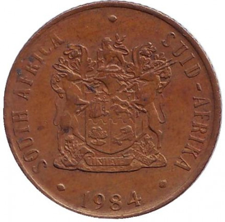 Монета 2 цента. 1984 год, Южная Африка. Белохвостый гну. Монета 2 цента. 1984 год, Южная Африка. Белохвостый гну.