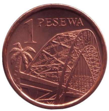 Монета 1 песева. 2007 год, Гана. UNC. Мост.