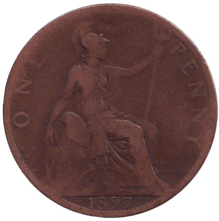 Монета 1 пенни. 1897 год, Великобритания.