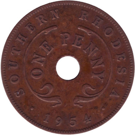 Монета 1 пенни. 1954 год, Южная Родезия. Редкая!