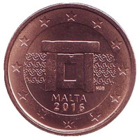 Монета 1 цент. 2016 год, Мальта. 