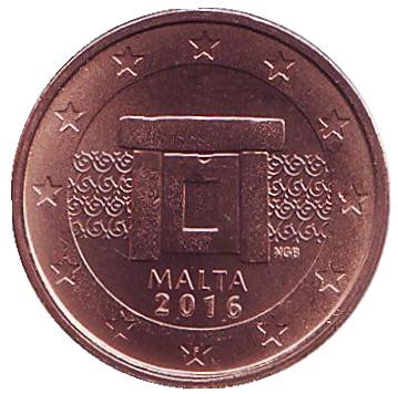 Монета 1 цент. 2016 год, Мальта.