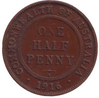 Монета 1/2 пенни. 1916 год, Австралия.