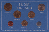 Набор монет Финляндии (7 шт), 1976 год, Финляндия. (в банковской упаковке)