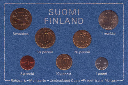 Набор монет Финляндии (7 шт), 1976 год, Финляндия. (в банковской упаковке)