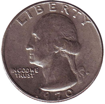 Монета 25 центов. 1970 (D) год, США. Вашингтон.