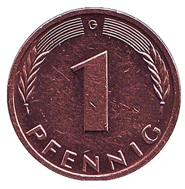 Монета 1 пфенниг. 1999 год (G), ФРГ. Дубовые листья.