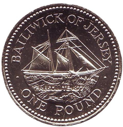 Монета 1 фунт. 2005 год, Джерси. Шхуна "Резолют".
