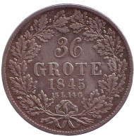 Монета 36 гротов. 1845 год, Германия. Бремен. Монета 36 гротов. 1845 год, Германия. Бремен.