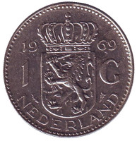 Монета 1 гульден. 1969 год, Нидерланды. (рыба)