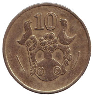 Монета 10 центов. 1992 год, Кипр. Декоративная ваза. Монета 10 центов. 1992 год, Кипр. Декоративная ваза.